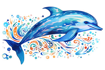 Obraz premium abstract blue dolphin on a white background with a splash. Generative Ai