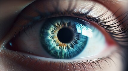 Clean human eye with light reflection in close up.  - obrazy, fototapety, plakaty