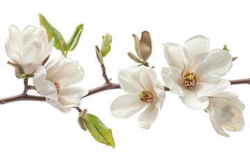 Fototapeta premium Close-up picture of magnolia branch with flower, isolated white background