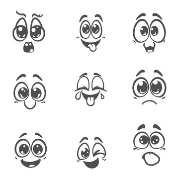 set of cartoon funny expressions, cartoon laugh sad funny smile expressions, collection of funny cartoon expressionss