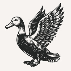 Cool duck or goose character logo mascot icon for branding in engraving vector