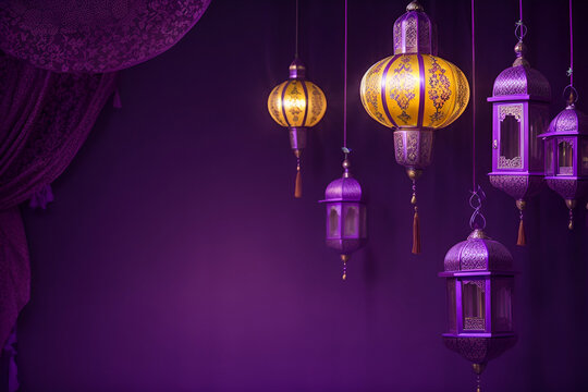 ramadan lantern hanging from a crescent