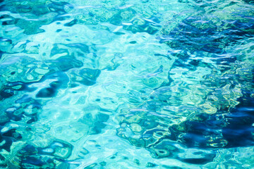 Blue sea water texture. Abstract turquoise water background with wavy shimmering pattern