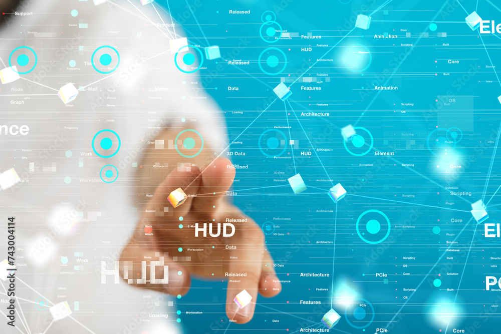 Poster Neural network 3D illustration. Big data and cybersecurity