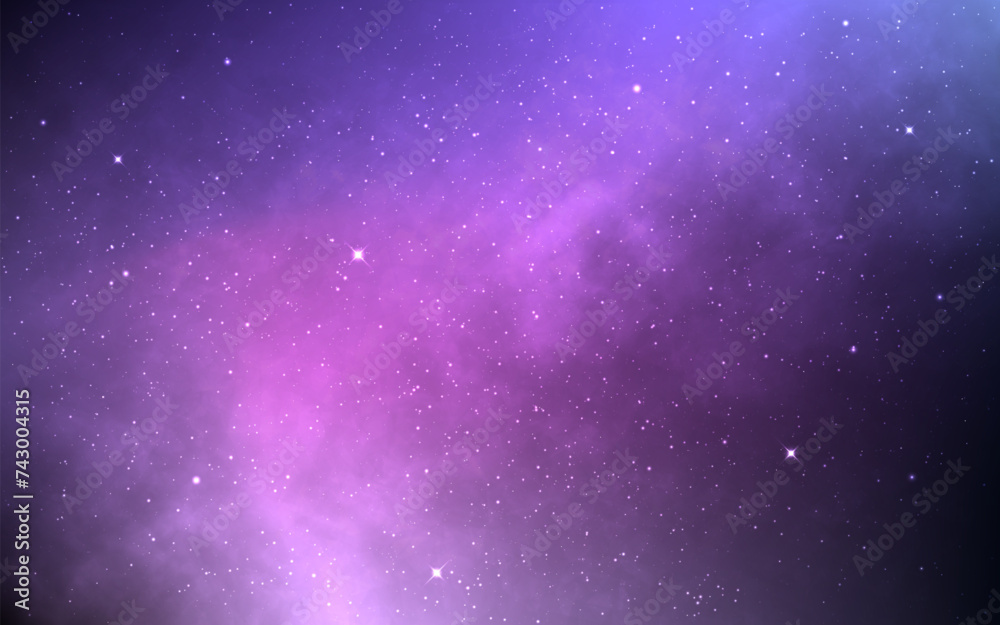 Wall mural nebula background. cosmic stardust effect. cosmos fantasy design. glowing clouds with bright stars. 
