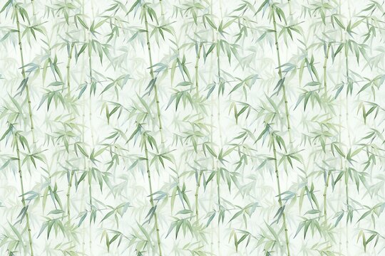 Seamless pattern of delicate bamboo leaves on a white background