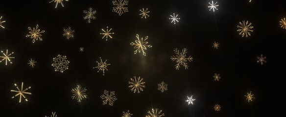 Falling snow at night. Bokeh lights