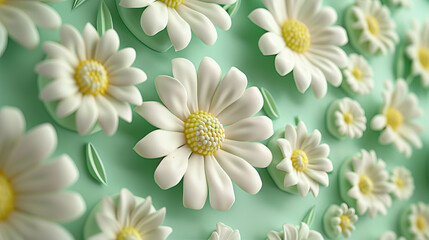 Plastic daisies on a green background
