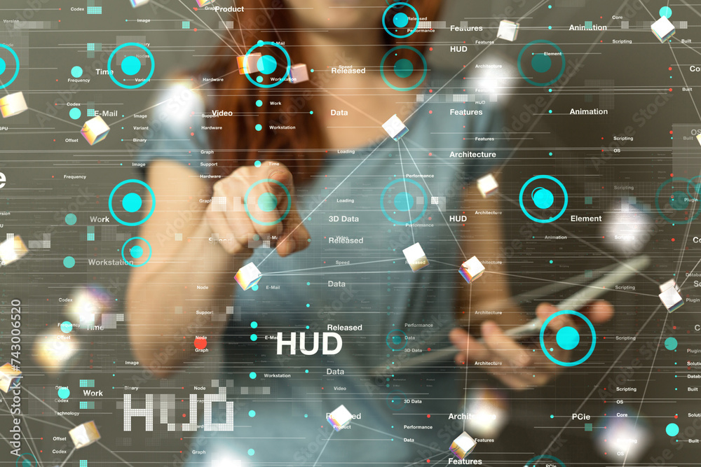 Poster Neural network 3D illustration. Big data and cybersecurity
