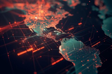 A world map interconnected with vibrant geometric lines and shapes, representing geography and global studies. 8k