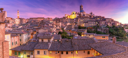 Naklejka premium View of the historical medieval old part of the city. Siena.