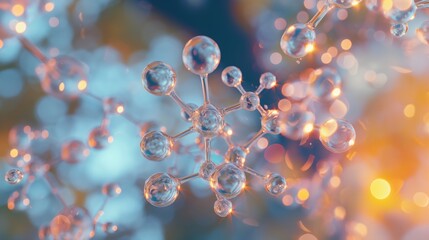 An illustration of sustainability in materials science featuring a transparent plastic polymer molecule against a background inspired by recycled materials.  - obrazy, fototapety, plakaty