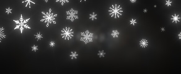 Snowflakes - With Realistic Snowflakes Overlay On Light Silver Backdrop. Xmas Holidays