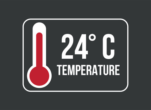 24&deg; C. Vector temperature thermometer in degrees celsius isolated on dark background