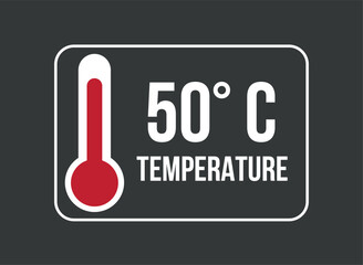 50° C. Vector temperature thermometer in degrees celsius isolated on dark background