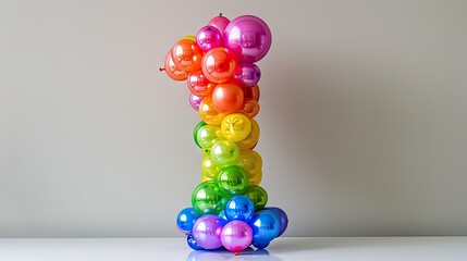 Fototapeta premium Elevate celebrations with a vivid rainbow balloon number one, radiating joy on a neutral background