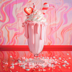 Pink milkshake topped with cream
