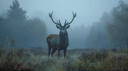 Foto op Canvas Deer in the foggy forest  © Olya Fedorova
