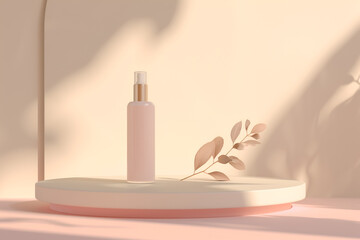 Fototapeta na wymiar Ñosmetics podium mockup. Packaging of cream, lotion, cosmetic product on a beige background