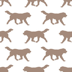 Running newfoundland dog isolated on a white background. Seamless pattern. Endless texture. Design for wallpaper, fabric, print, template. Vector illustration.