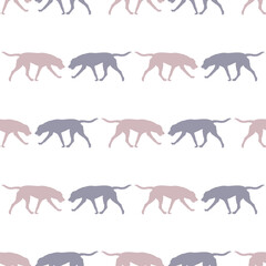 Seamless pattern. Running russian hound isolated on a white background. Endless texture. Design for wallpaper, fabric, print, template. Vector illustration.