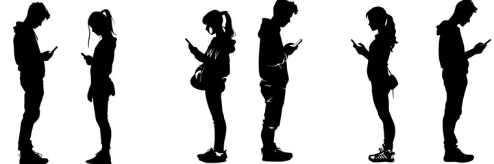 mobile phone,people,girl,boy standing black and white