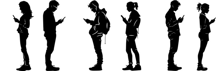 mobile phone,people,girl,boy standing black and white