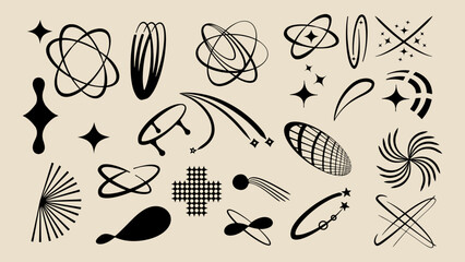 Retro Y2K elements and abstract shapes set.  Geometric design form collection. Vector illustration 