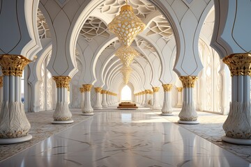 Modern architecture mosque and white luxury golden interior design background