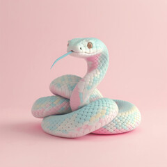 Fototapeta premium Snake in 3D style. On pink background. 
