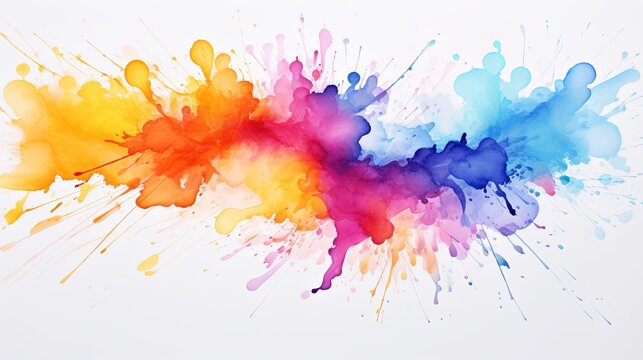 A dynamic display of vibrant watercolor splashes in multiple colors, perfect for creative background use.