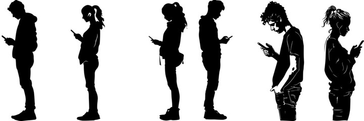 mobile phone,people,girl,boy standing black and white