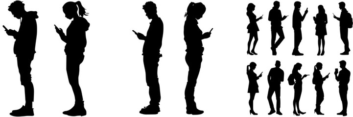 mobile phone,people,girl,boy standing black and white