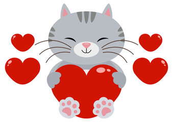Loving cat with red hearts