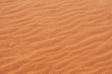 Wind made abstract background of orange sand in desert, sand dune. close-up