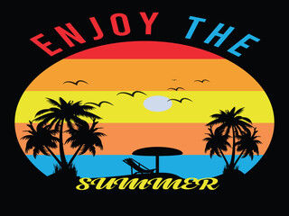 Enjoy the summer, Summer beach vacation t shirts, Summer surfing t-shirt vector design. Enjoy summer time summer typography t-shirt design and vector template.