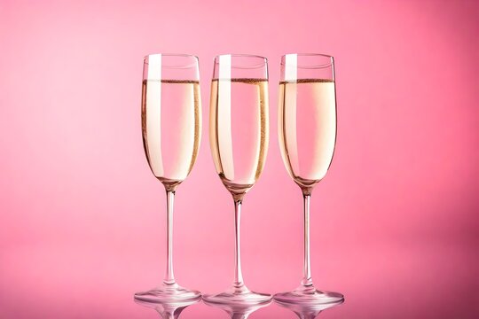 two glasses of champagne on pink background