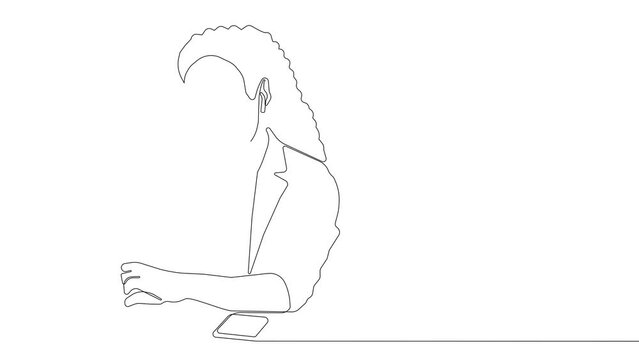 A white line is creating a rectangle on a white canvas, displaying symmetry and a geometric pattern. The shape resembles a logo with sharp angles and parallel lines