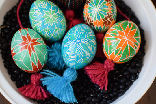 Ukrainian Easter Pysanky. Ukrainian hand painted Easter eggs. National tradition