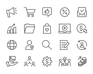 components of Digital Marketing icon line icons set, editable stroke isolated on white, linear vector outline illustration, symbol logo design style outline thin icons