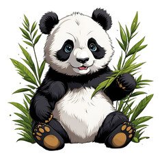 Cute and cheerful panda in cartoon style, t shirt design. isolate on white background.
