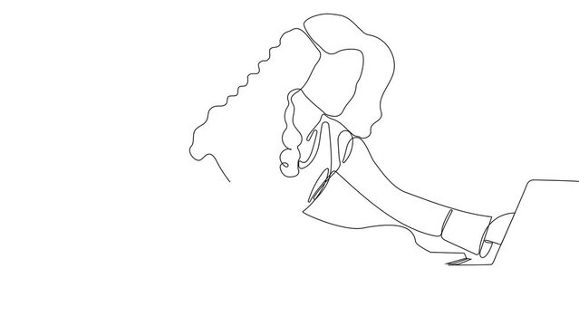 A white line is creating a rectangle on a white canvas, displaying symmetry and a geometric pattern. The shape resembles a logo with sharp angles and parallel lines