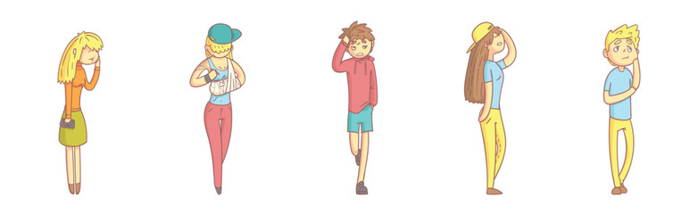 Fototapeta premium Sick People Character Suffer from Disease Symptoms Vector Set