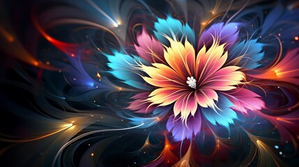 Colorful and bright flower, modern fractal art design