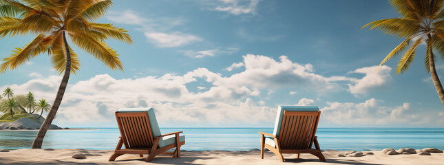 travel summer relaxation with luxurious beach chairs set against a breathtaking tropical backdrop...