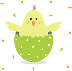 Chicken in an eggshell. 
Vector character in flat style.
