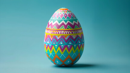 A vividly colored Easter egg boasting geometric patterns, set against a clean background for easy text placement - obrazy, fototapety, plakaty