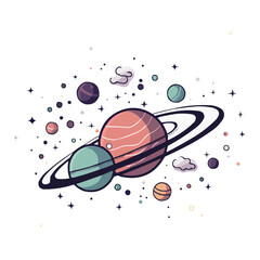 Planet | Minimalist and Simple Line White background - Vector illustration