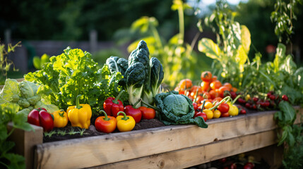 Vegetables in a raised bed in the garden