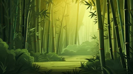 Poster Generative AI A serene bamboo forest with tall stalks and filtered sunlight. vector cartoon graphic © vadosloginov